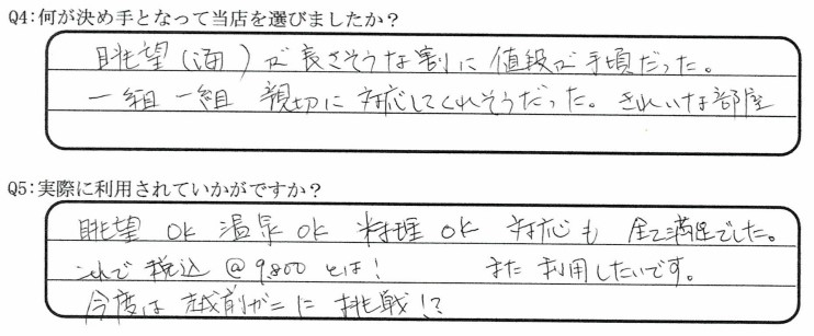 東尋坊が目的でご宿泊の口コミ・ご感想