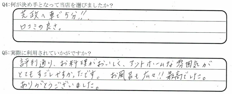 芝政ワールドが目的でご宿泊の口コミ・ご感想