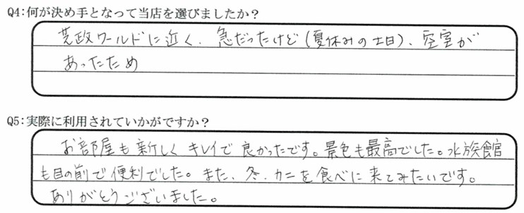 越前松島水族館が目的でご宿泊の口コミ・ご感想