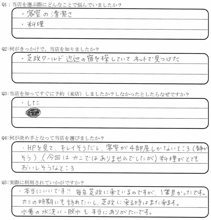 芝政ワールドが目的でご宿泊の口コミ・ご感想