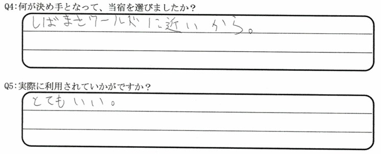 芝政ワールドが目的でご宿泊の口コミ・ご感想